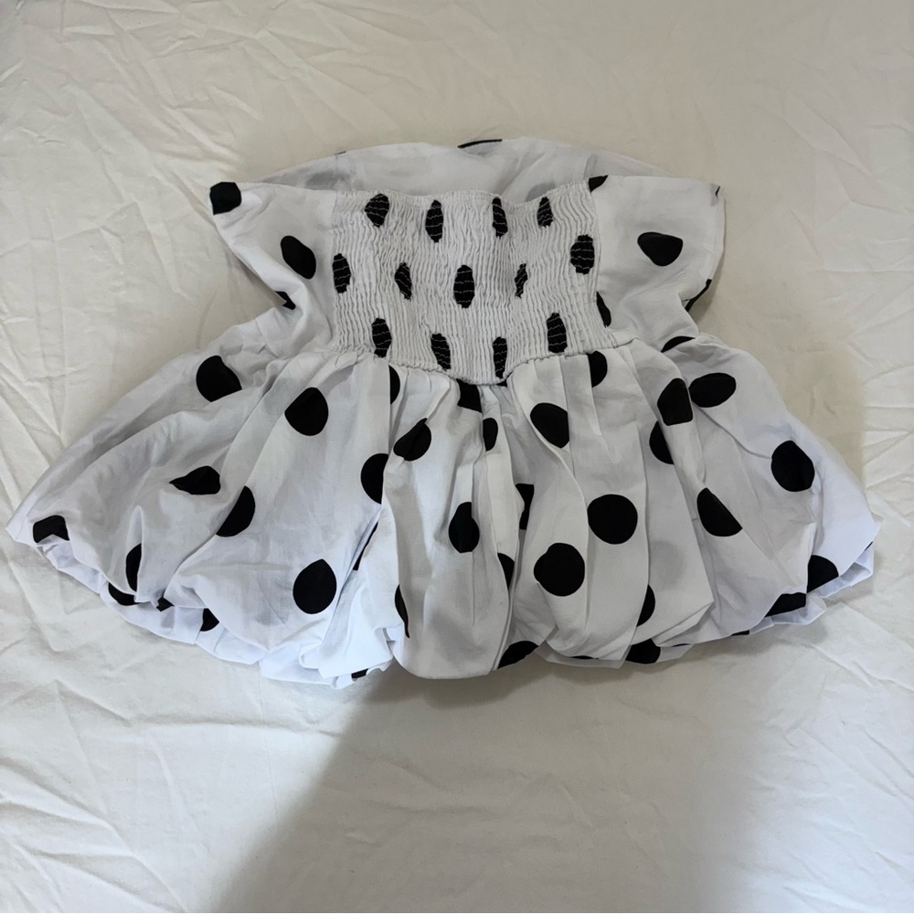 stradivarius White Strapless Peplum Top with Black Polka Dots - Picture 3 of 5